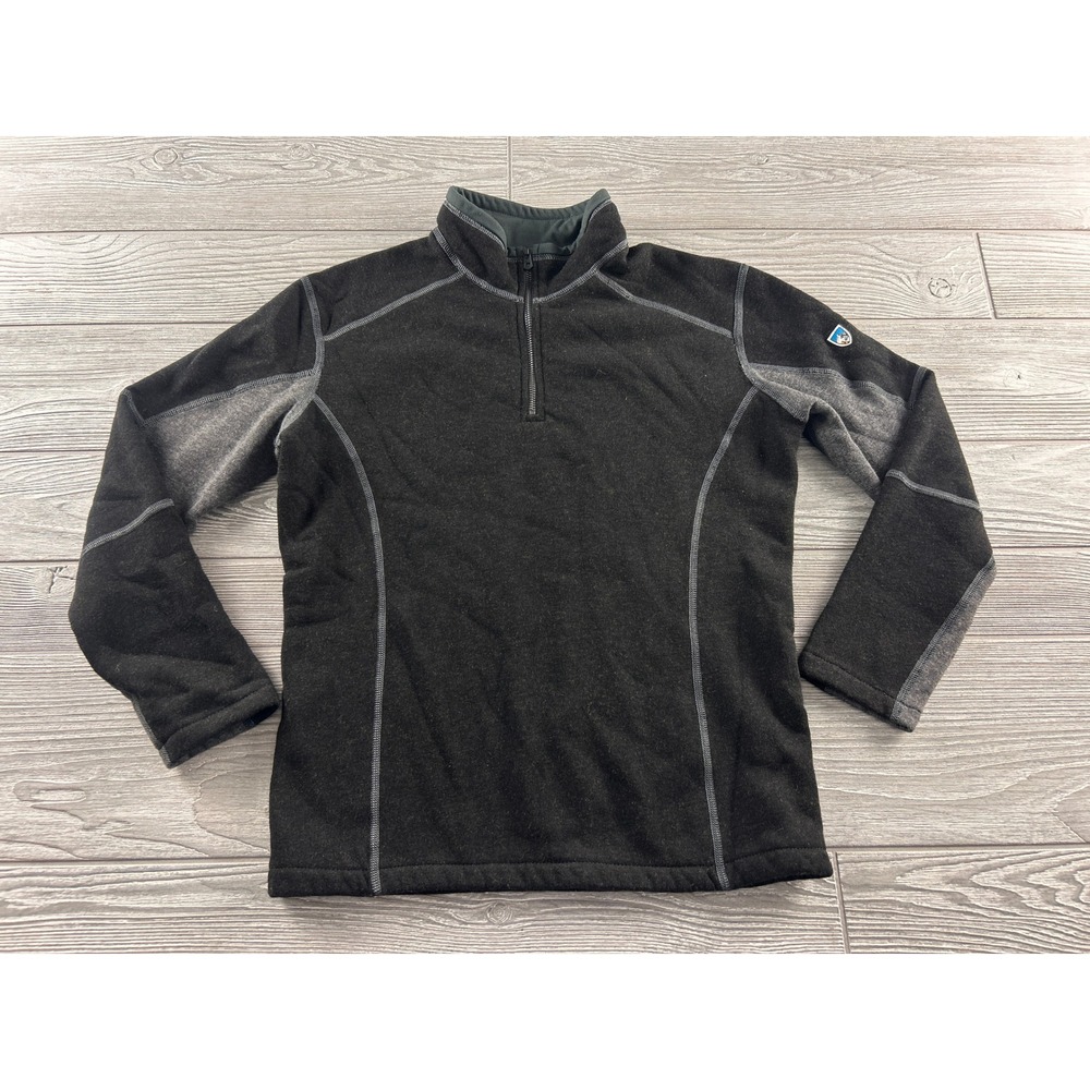 Kuhl Kashmira 1/4 Zip Fleece Pullover Boys Medium 10-12 Black Gray Performance